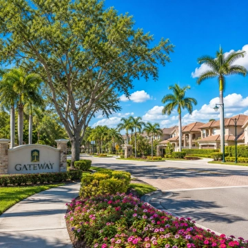 Gateway Fort Myers Neighborhood Palm-lined residential streets and landscaped entrance representing the Gateway area of Fort Myers