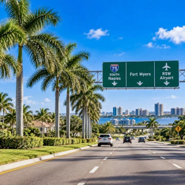 Roadway scene in Southwest Florida representing convenient access from Lehigh Acres to Fort Myers, I-75, and nearby destinations